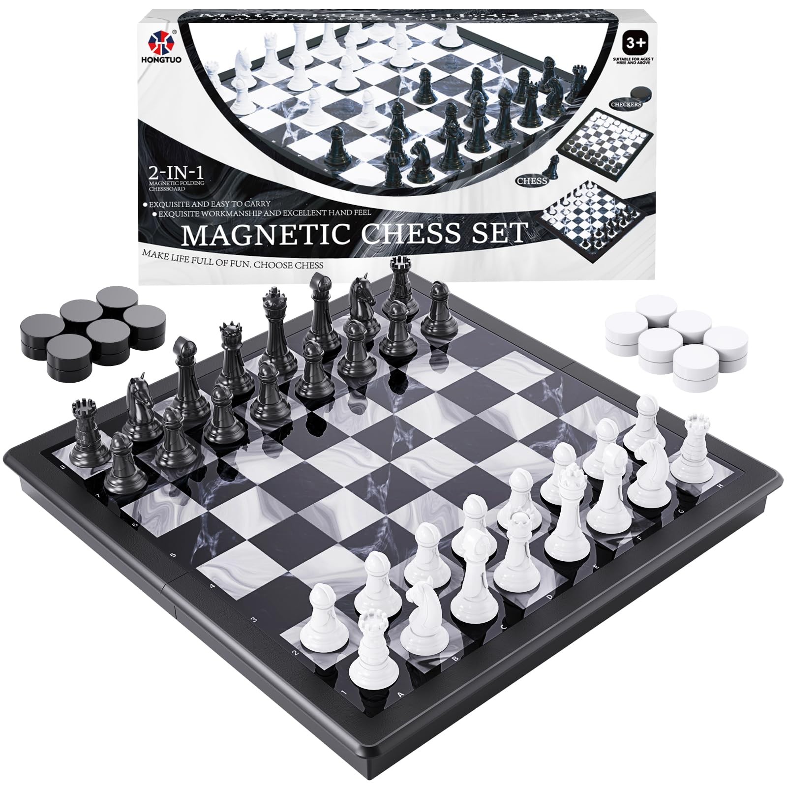 2-in-1 Chess Set and 12.5 Inches X X 1 Inch, Black White