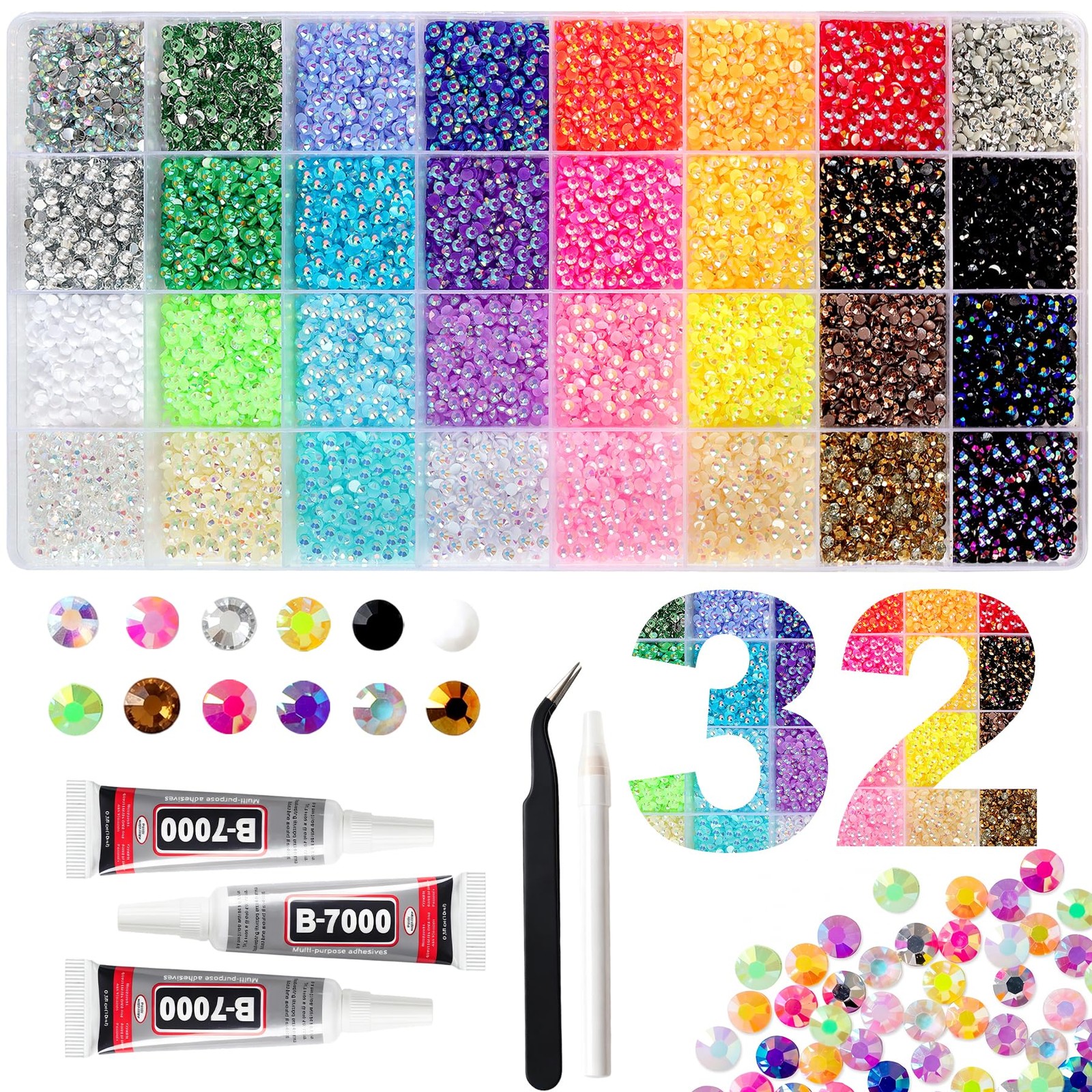 45000Pcs 32 Colors Jelly Rhinestones for Bedazzling, 3mm Resin Flatback Gems …