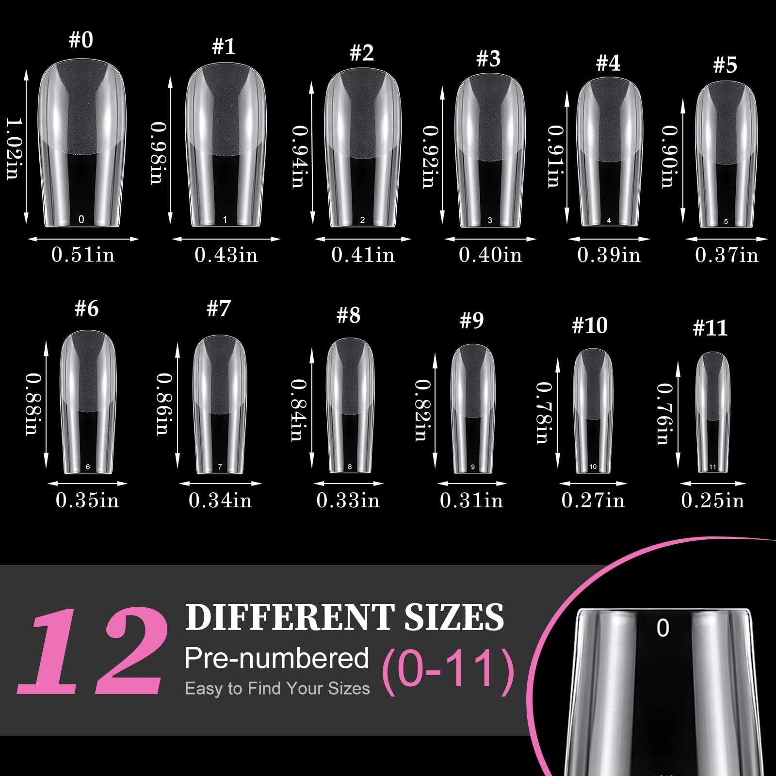 240Pc Square Gel Nail Tips Medium Fake Nails for Press on Nails Clear Acrylic Na