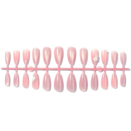 Almond Press On Nails – Fake Flower Pearls – Medium Almond FS41