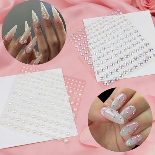 Bow Flower Nail Art Stickers 5D Embossed Nail Decals with Pearls Colorful-02