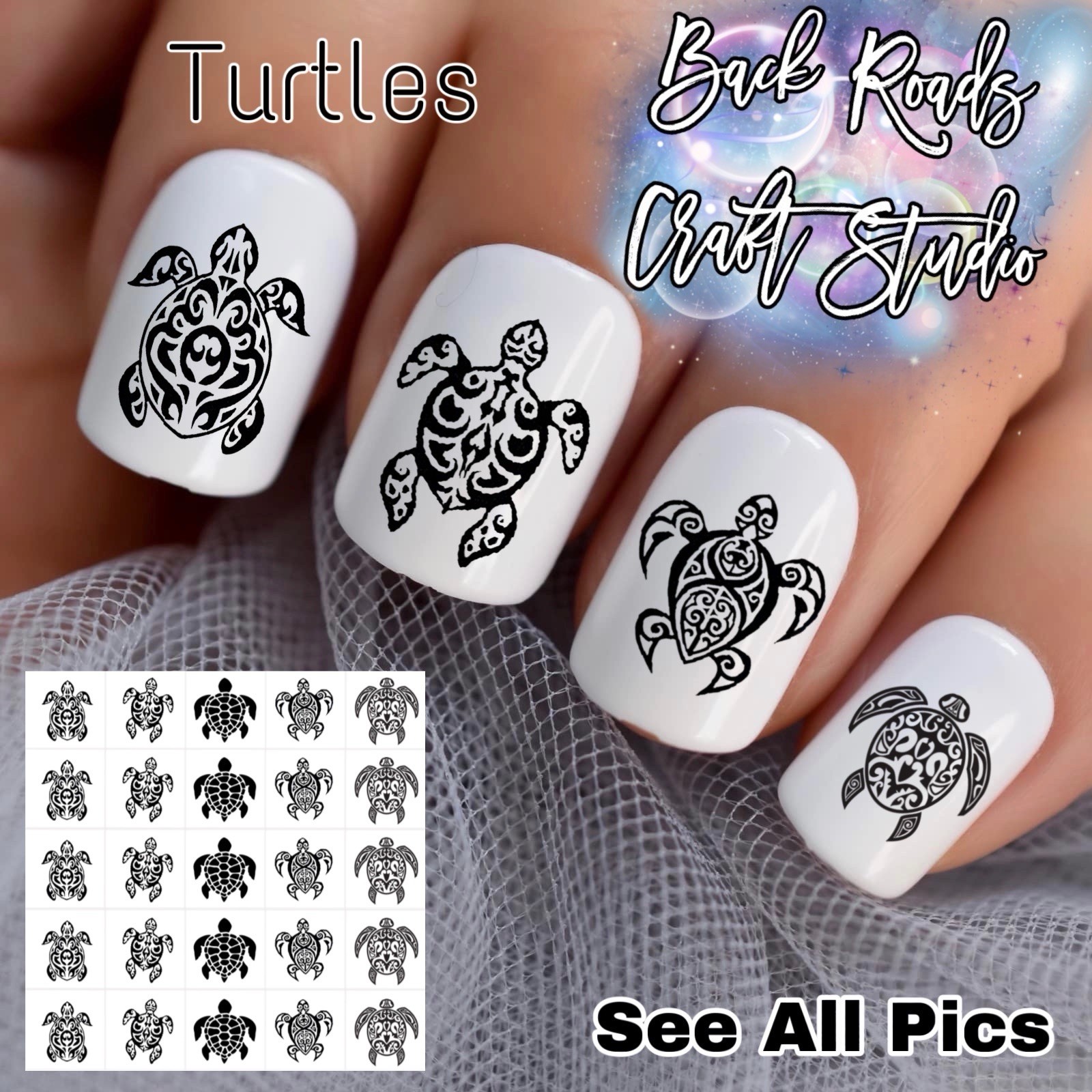 Hibiscus Turtles Waterslide Finger Nail Decals Instructions (set of 50) JS