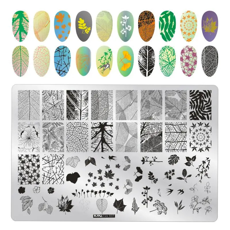 beautiful Nail Stamping Plates Autumn Winter Leaves Design Polish Stencil Nail