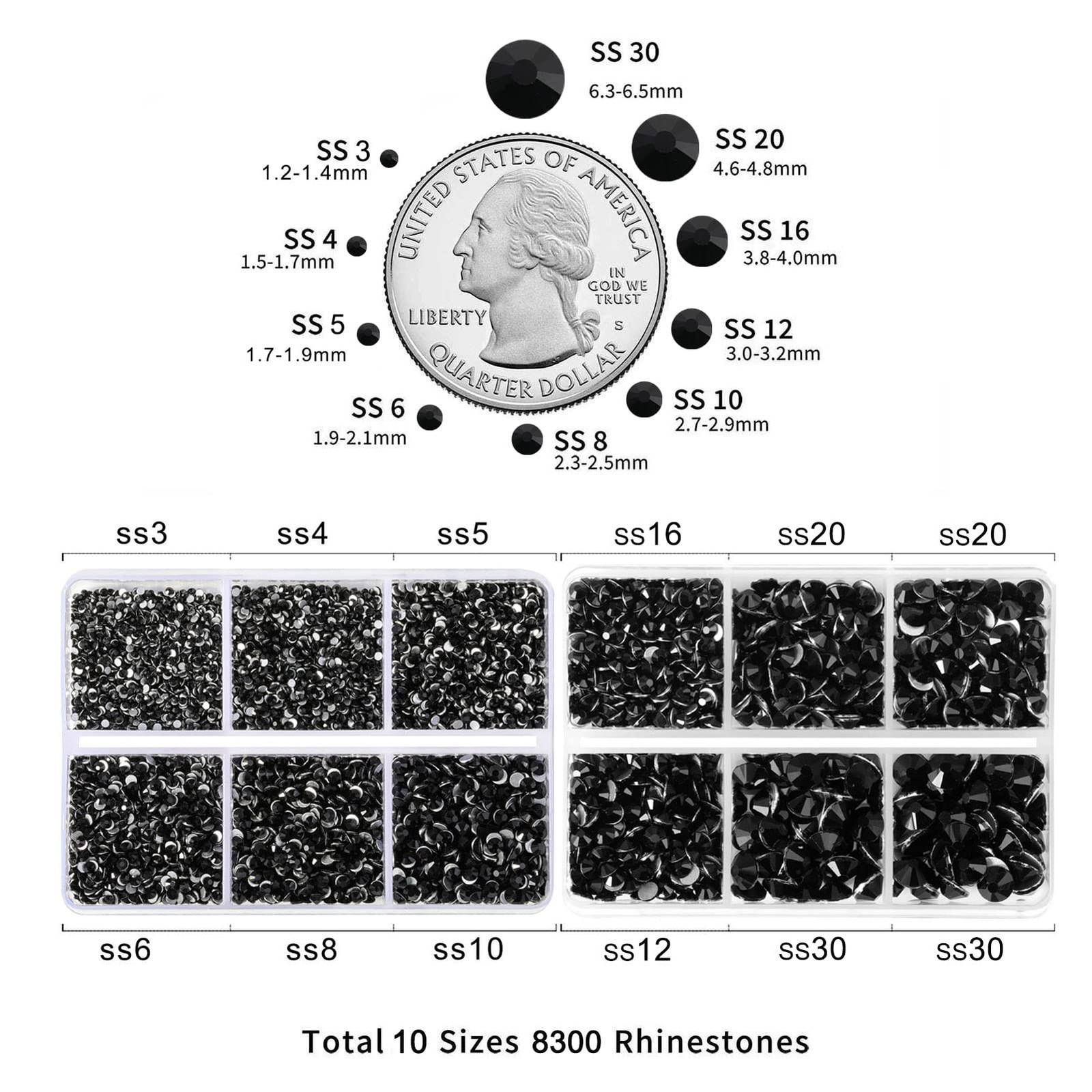 8300PCS Flatback Rhinestones, Black Rhinestone Round Crystal Rhinestones for …