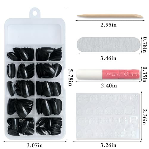 Short Press on Nails Almond Fake Nails 240 Round Almond Press on Nail Black