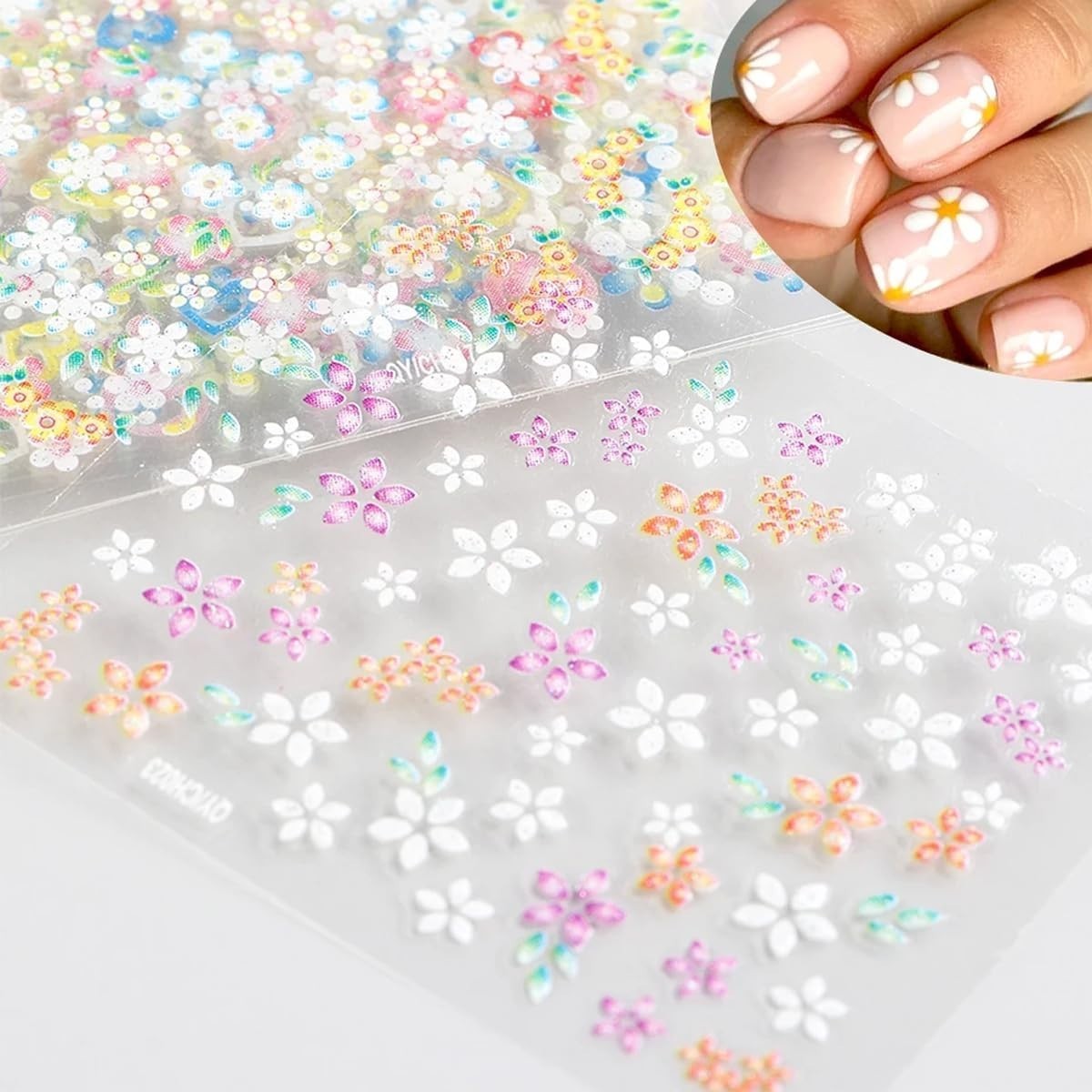 Self-Adhesive Nail Art Stickers with Colorful Floral Patterns and Hearts