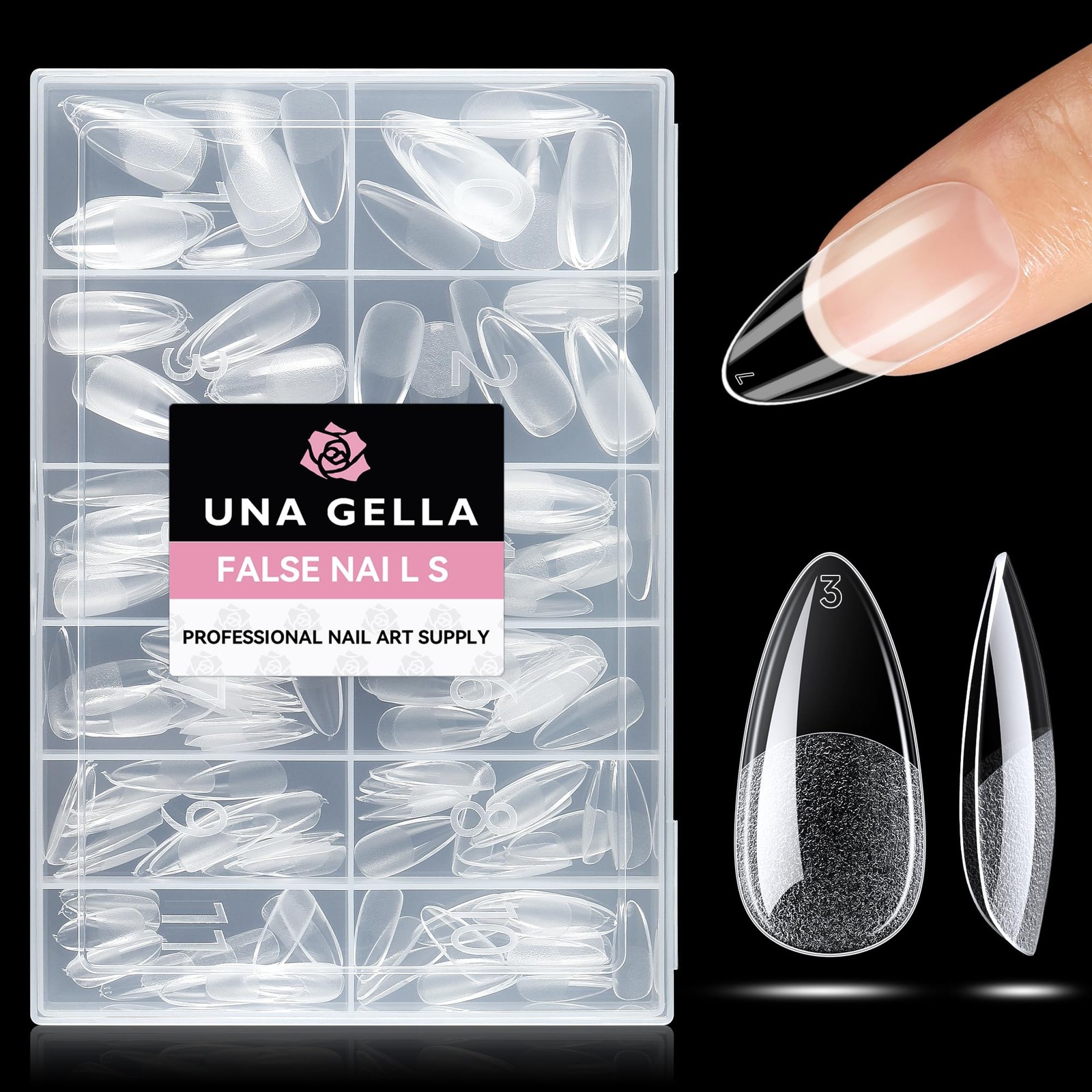 216pc Clear Medium Almond Nail Tips Full Cover Gel Press on Nails 12 Sizes DIY