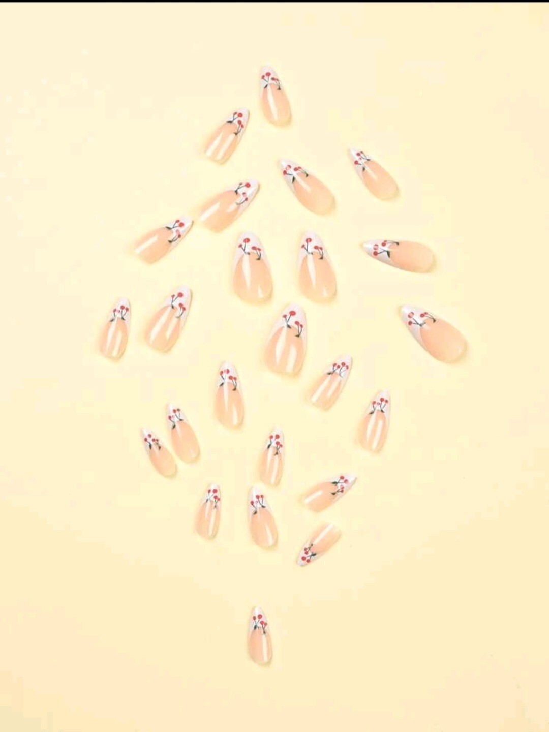 Cherry printed French Medium Press On Nails