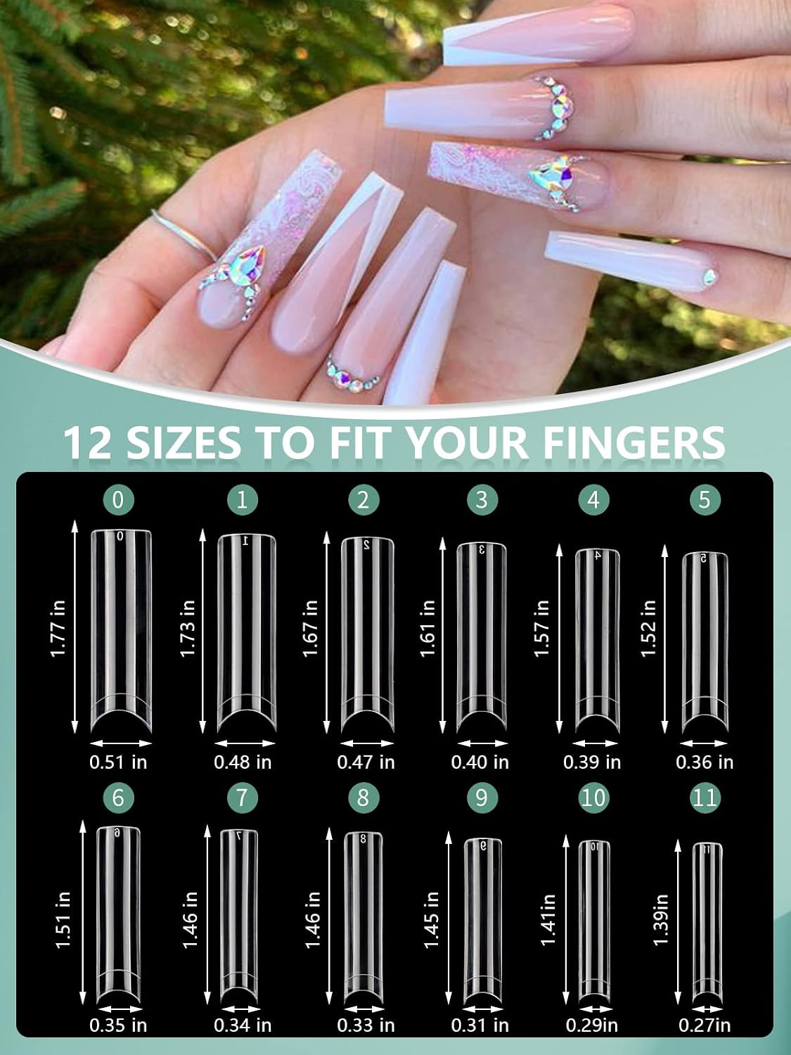 XL Long Nail Tips: Coffin & Square 2 Shapes for Home DIY | 480PCS Long Clear Nai