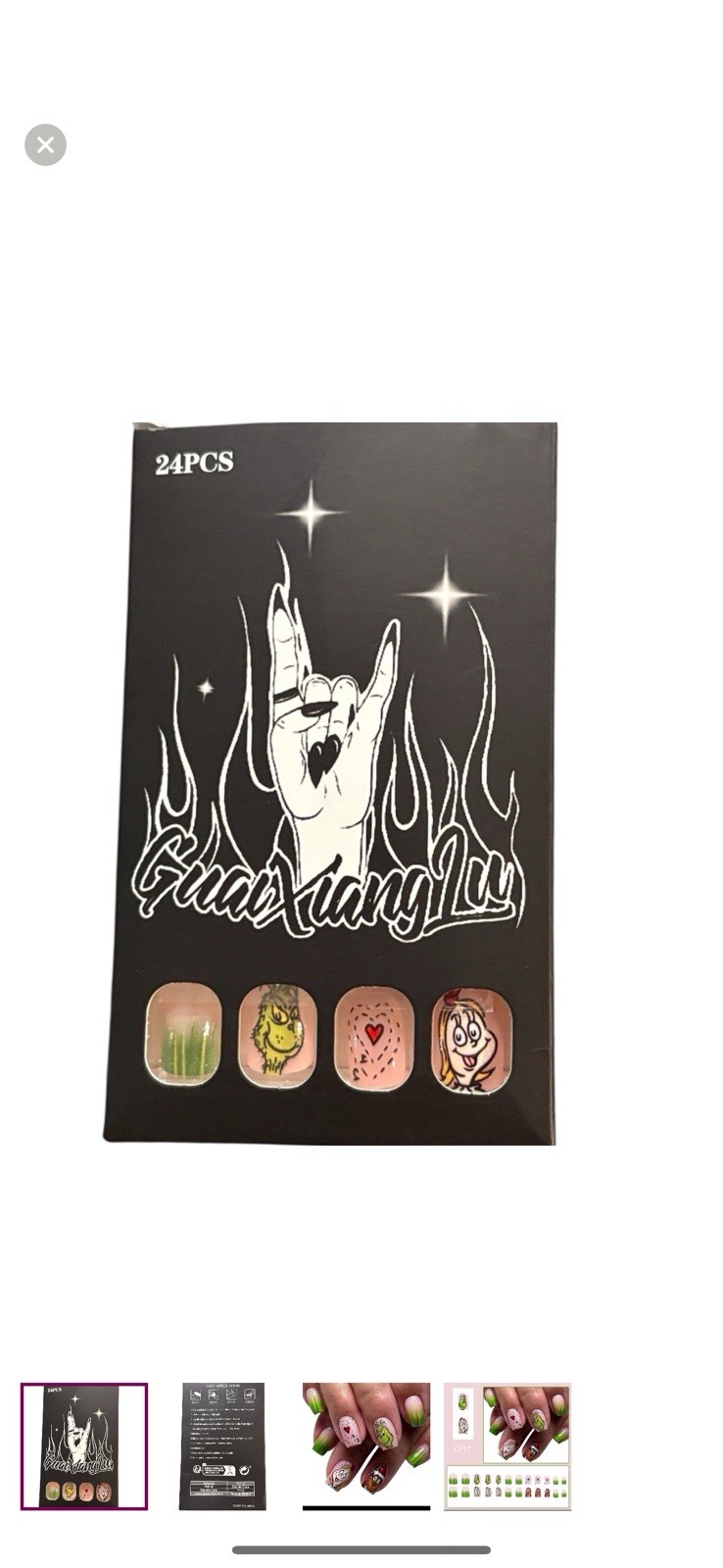 New- Short Square Nails Grinch Theme Press onNails, 24 pieces