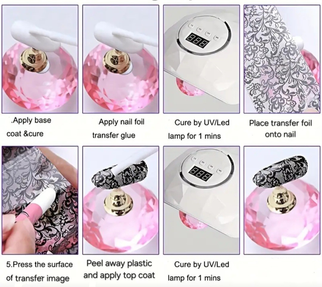 10 Rolls Nail Art Transfer Foil Black White Lace Paisley Roses Set Stickers Lot