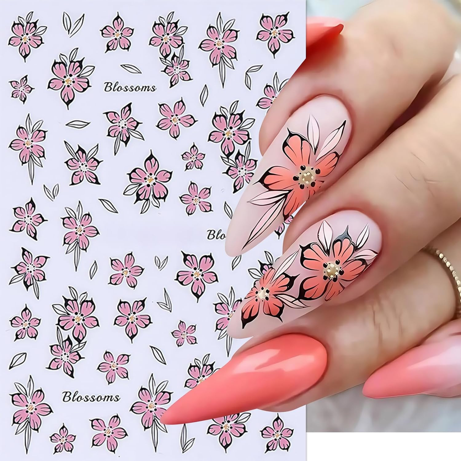 6Sheets Flower Nail Stickers Lily Flower Stickers for Nails 3D Self Adhesive Flo