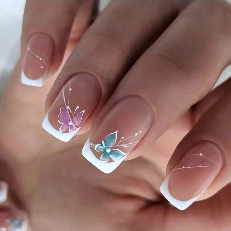 96pcs(4 Pack) Spring Delicate Cherry Blossom Press On Nails Acrylic Manicure