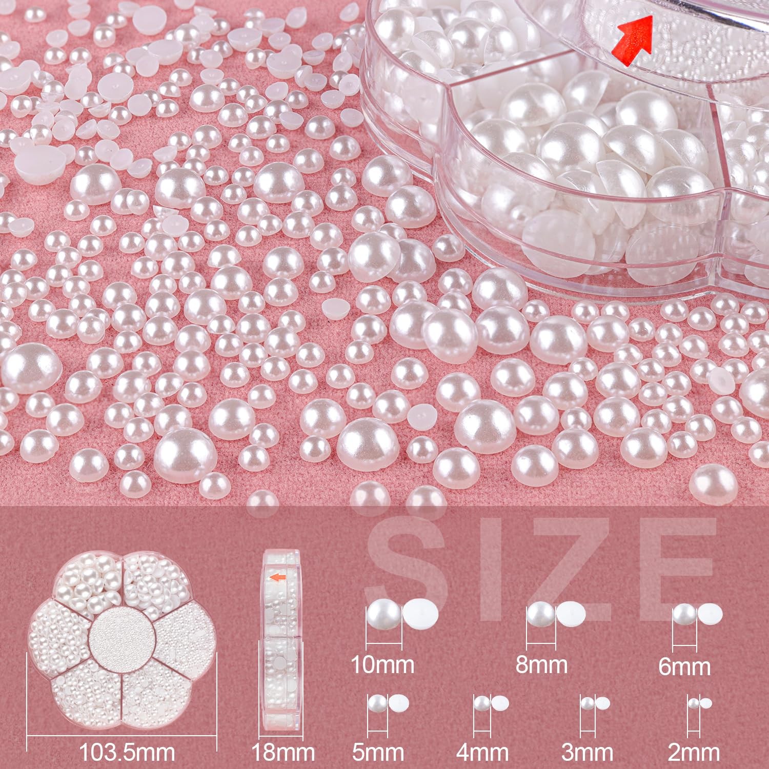 Nail Art Flat Back Half Round Pearl Kits, Mixed Sizes 6000 Pcs with B7000 Jew…