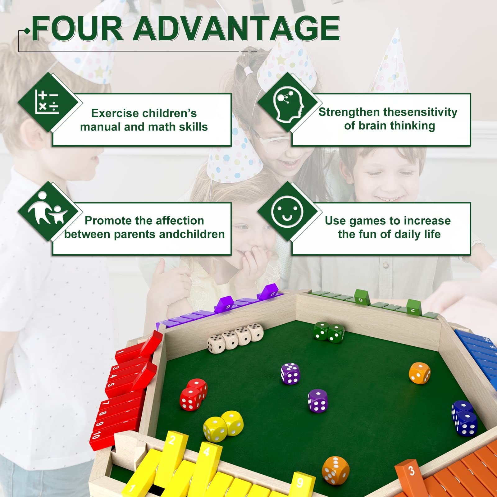 1-6 Players Shut The Box Dice Game, Multicolored-15*13 inches, Multicolor