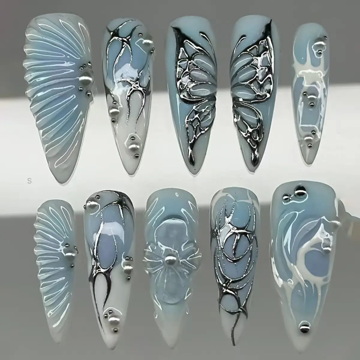 10Pcs Pink Black Leopard Gothic Punk Handmade Press On Nails