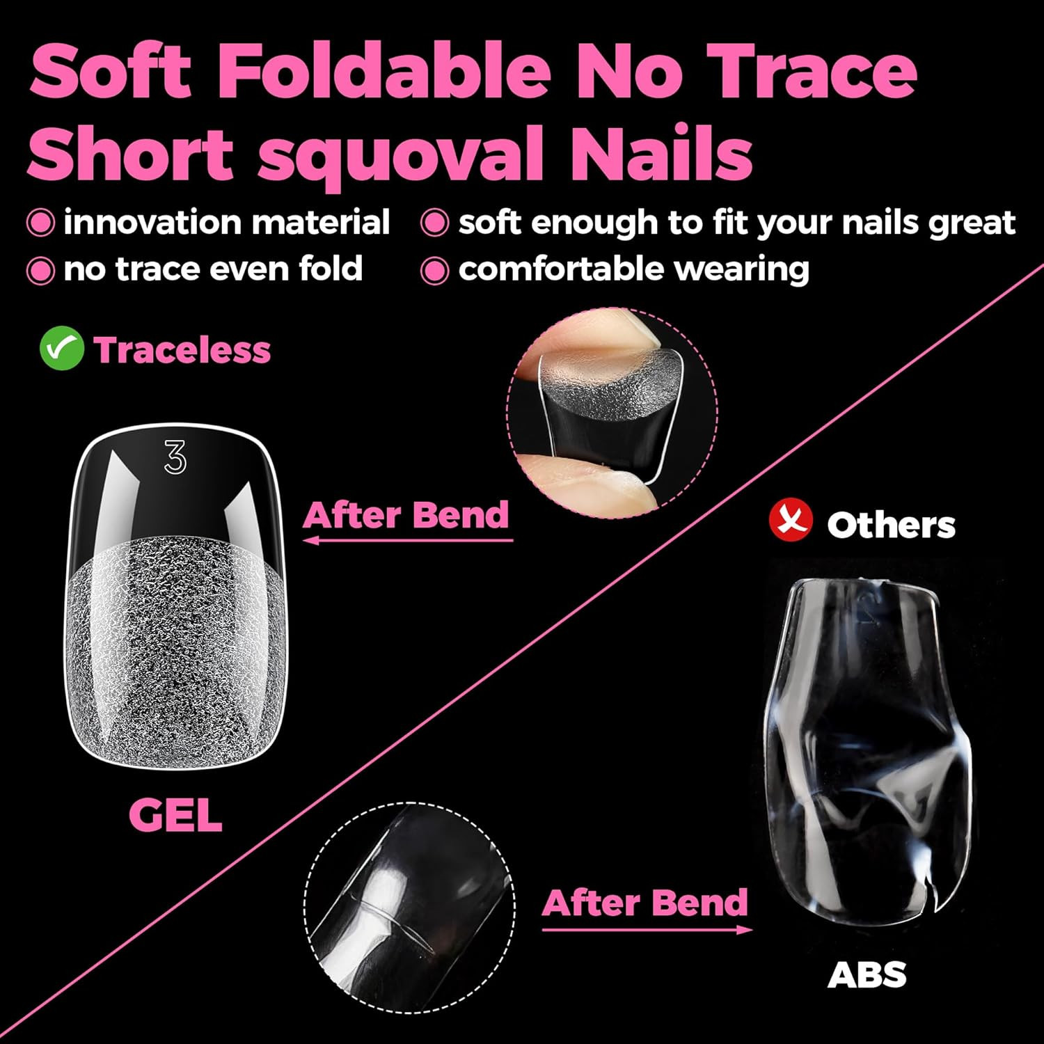 Gel Nail Tips Square & Squoval Short, 504Pcs Short round Square Nail Tips Pre Et