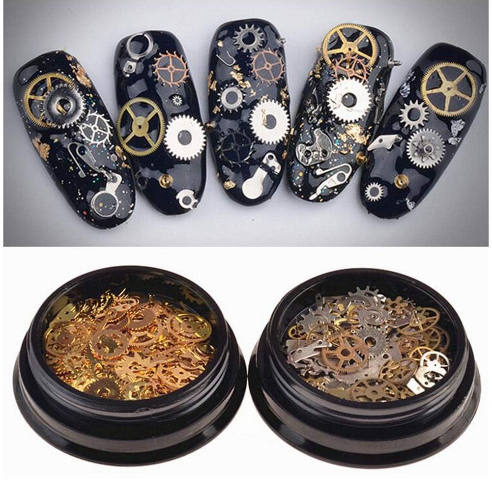 2 Boxes Gear Nail Stickers Metal 3D Steam Punk Nail Sequins Decal Clock Wheel…
