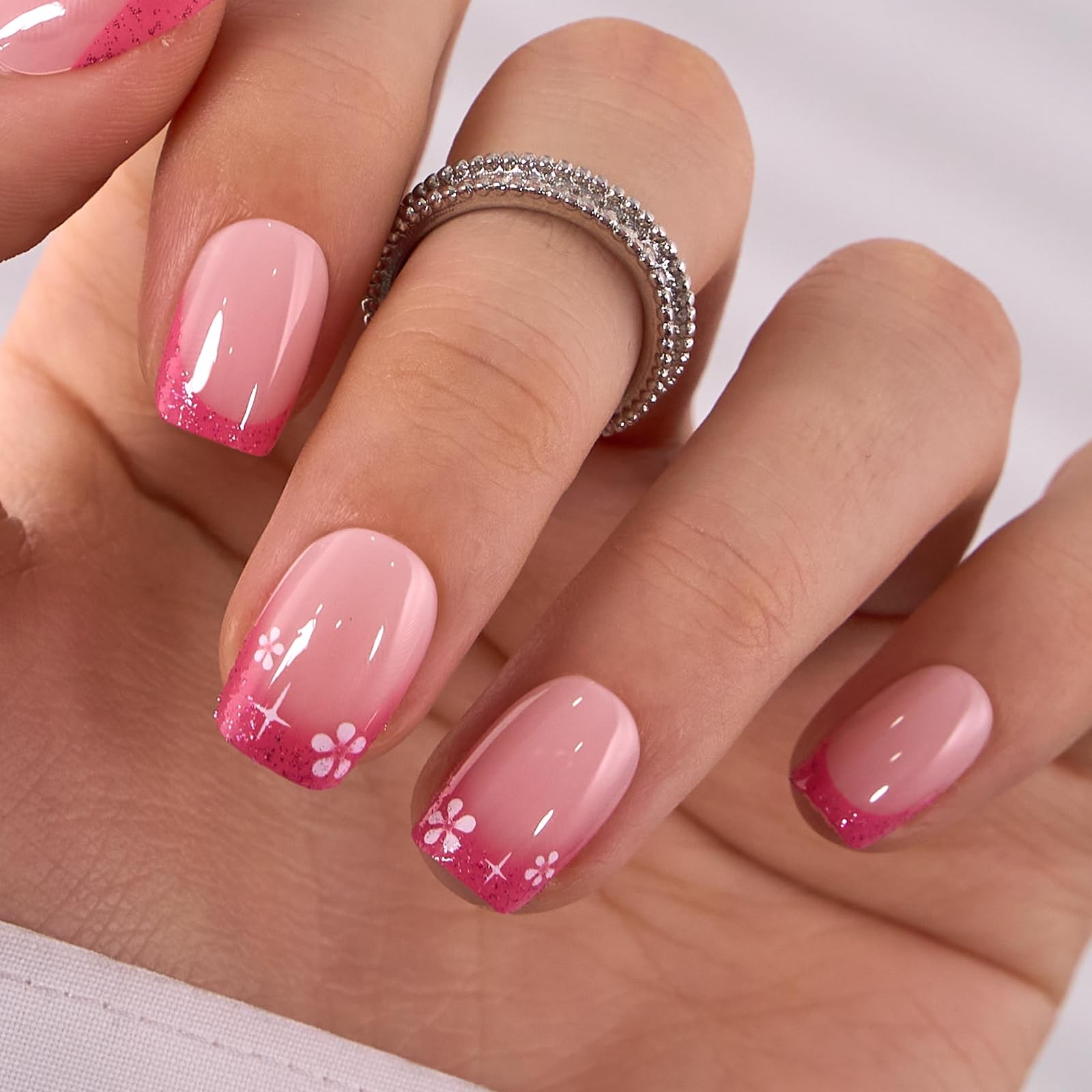 Soft Gel Press On Nails Extra Short Square, 32 PCS Fake Nails Kit with Glue &…