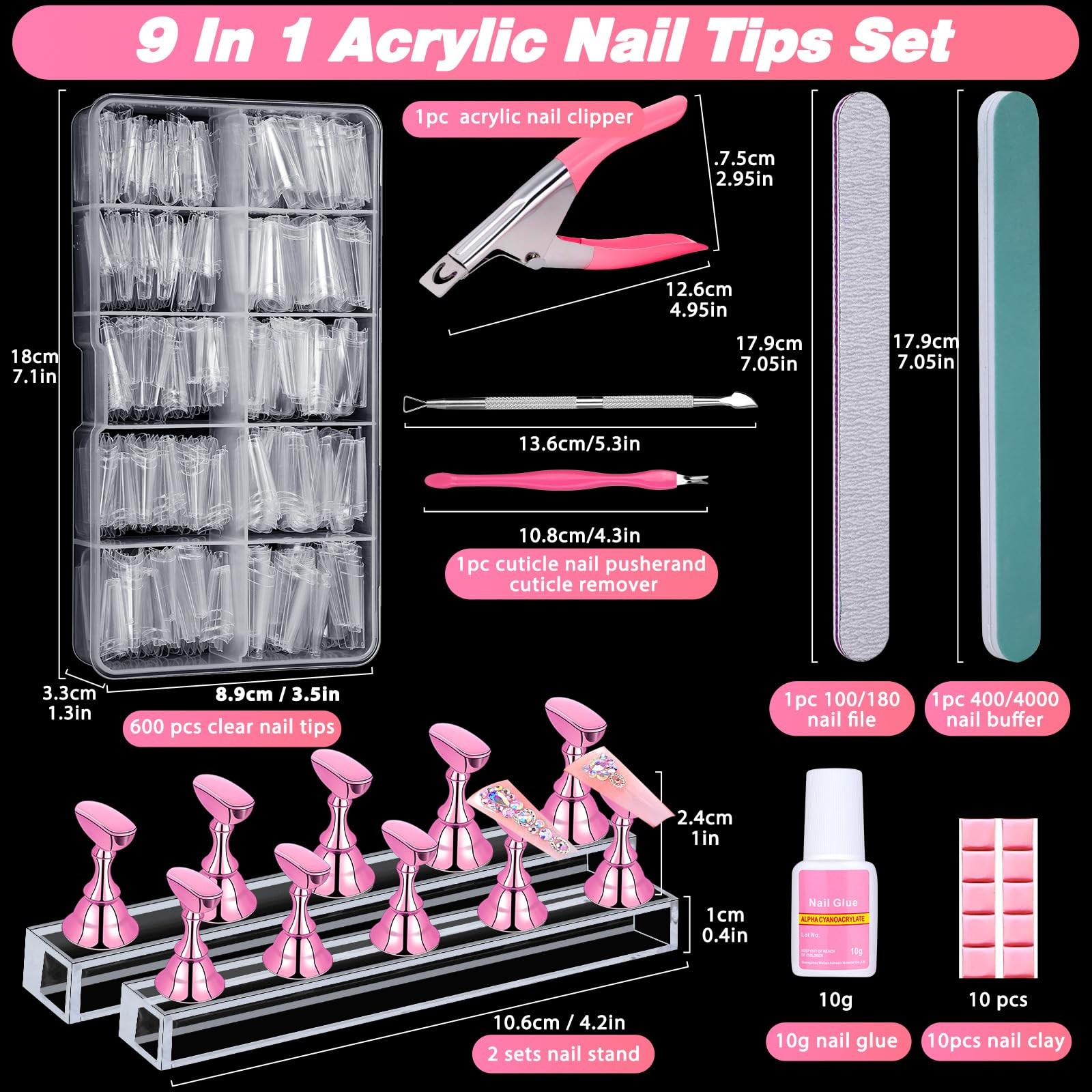 600PCS Clear Coffin Nail Tips Set – Clear Nail Tips for Acrylic Nails French …
