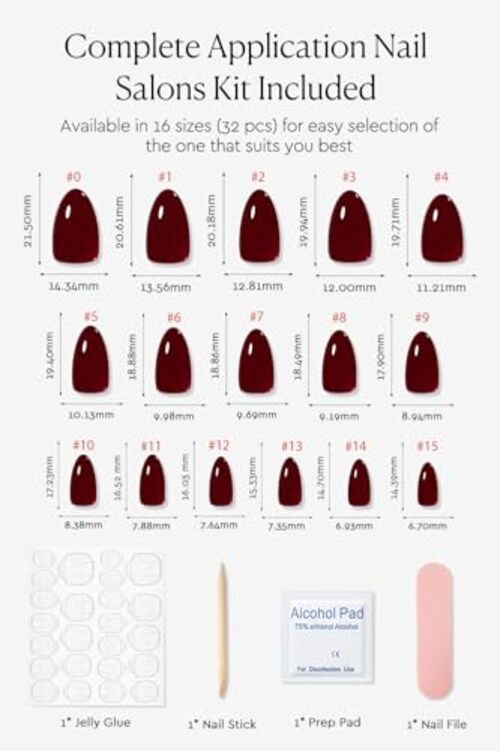Press On Nails – Short Almond Soft Gel False Nails – Glossy Finish – Reusable