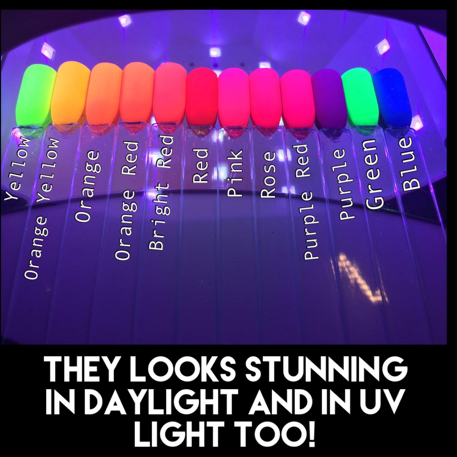 15 COLOURS NEON PIGMENT NAILS POWDER DUST OMBRE PHOSPHOR FLUORESCENT GLOWING UK