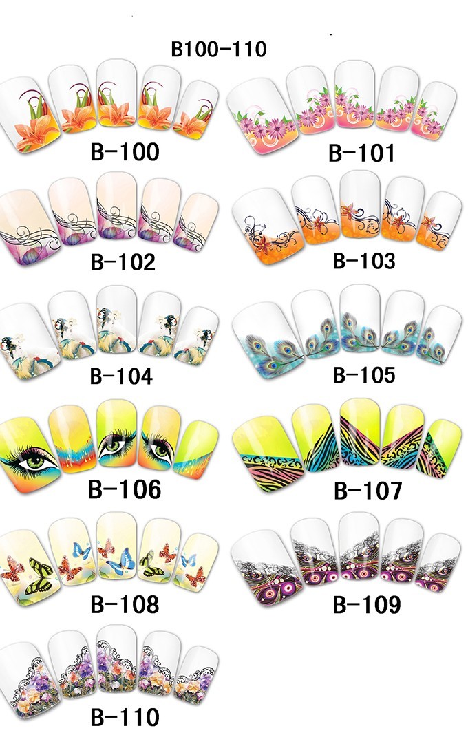 Water Transfer Feather French Manicure Nail Art Stickers Decals #B100-110