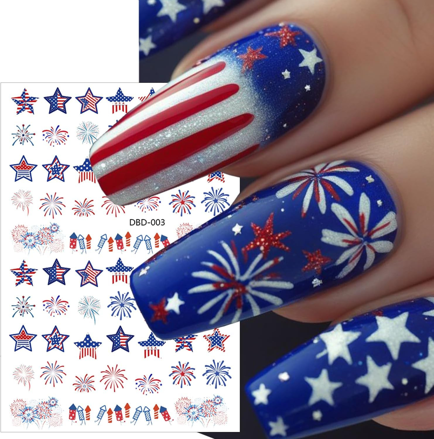 6 Sheets Happy 4Th of July Nail Stickers Independence Day Heart Cake Star Nail