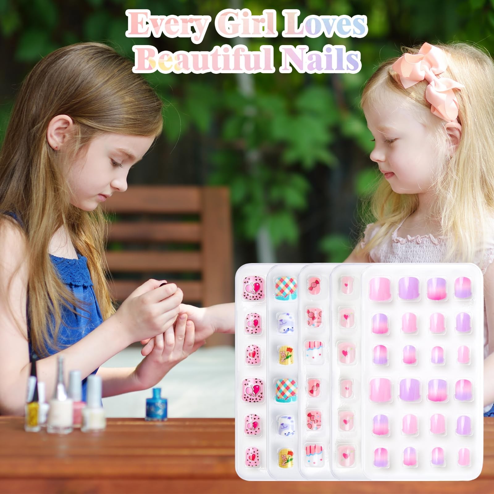 CUXFLS Kids Press on Nails 120 Pcs for Girls, Short Artificial Fake Style 5