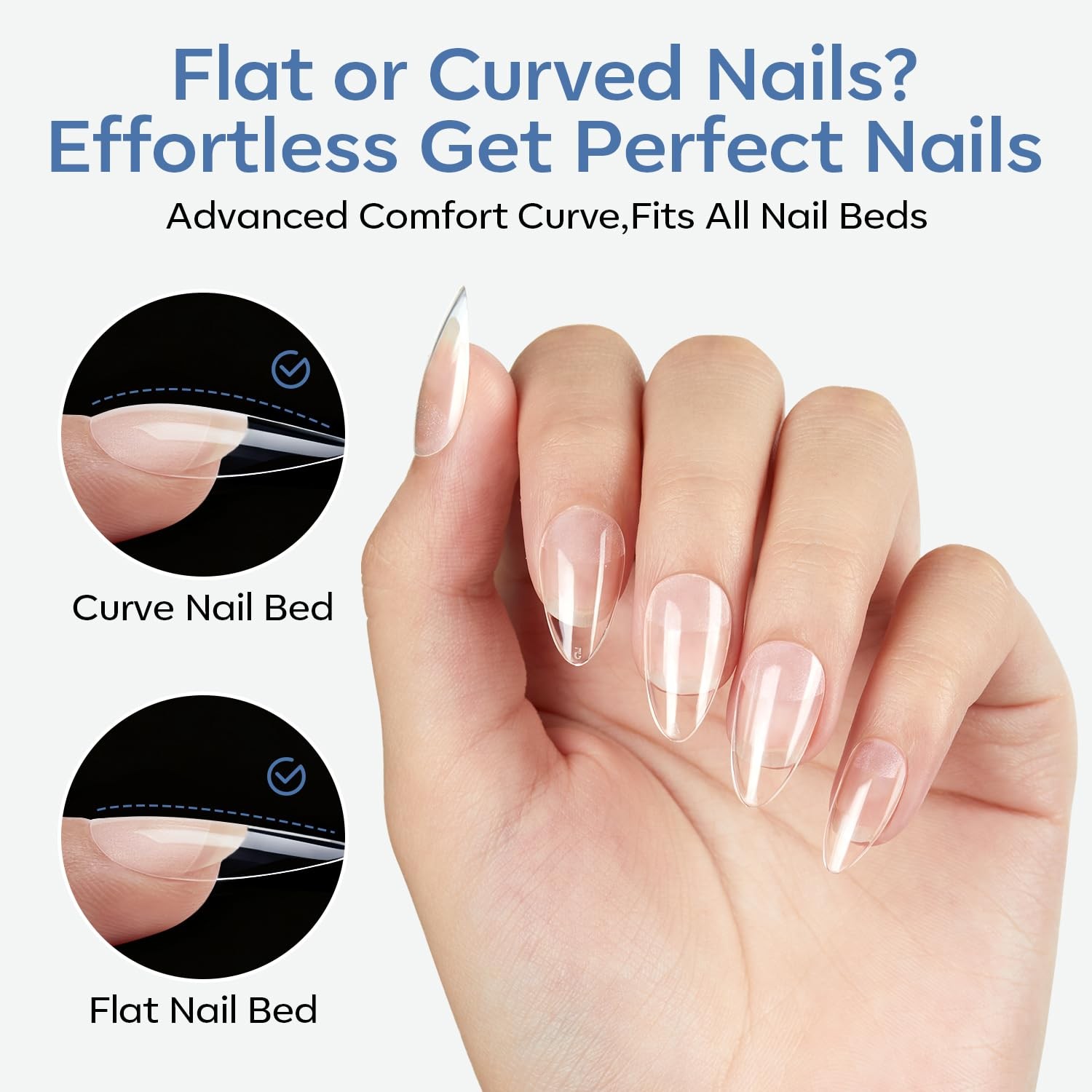 modelones Short Almond Nail Tips, 360pcs Pre-etched Clear 15 sizes,