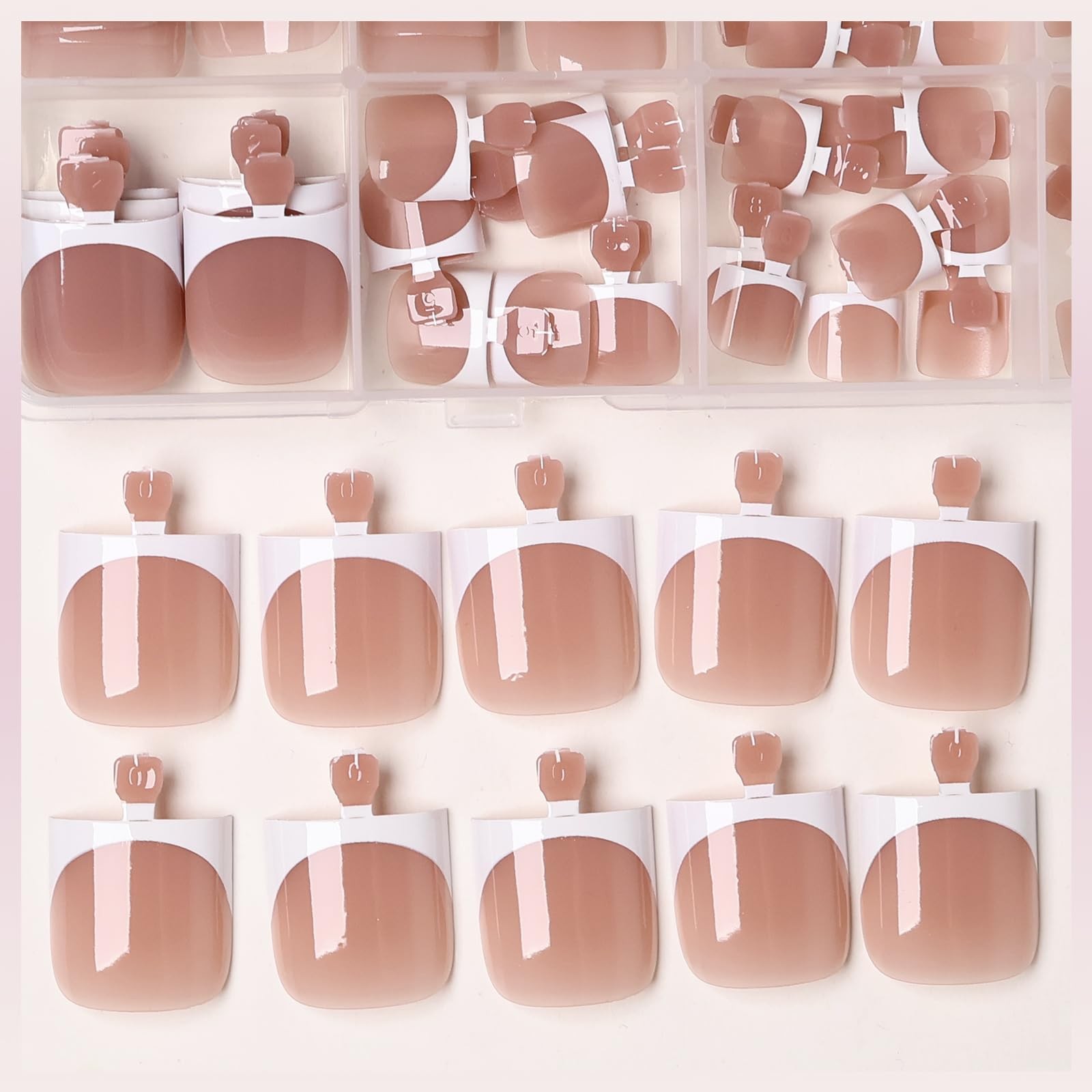 French Press On Toenails For Women with Nail Adhesive Tabs, 180 Pcs White Fre…