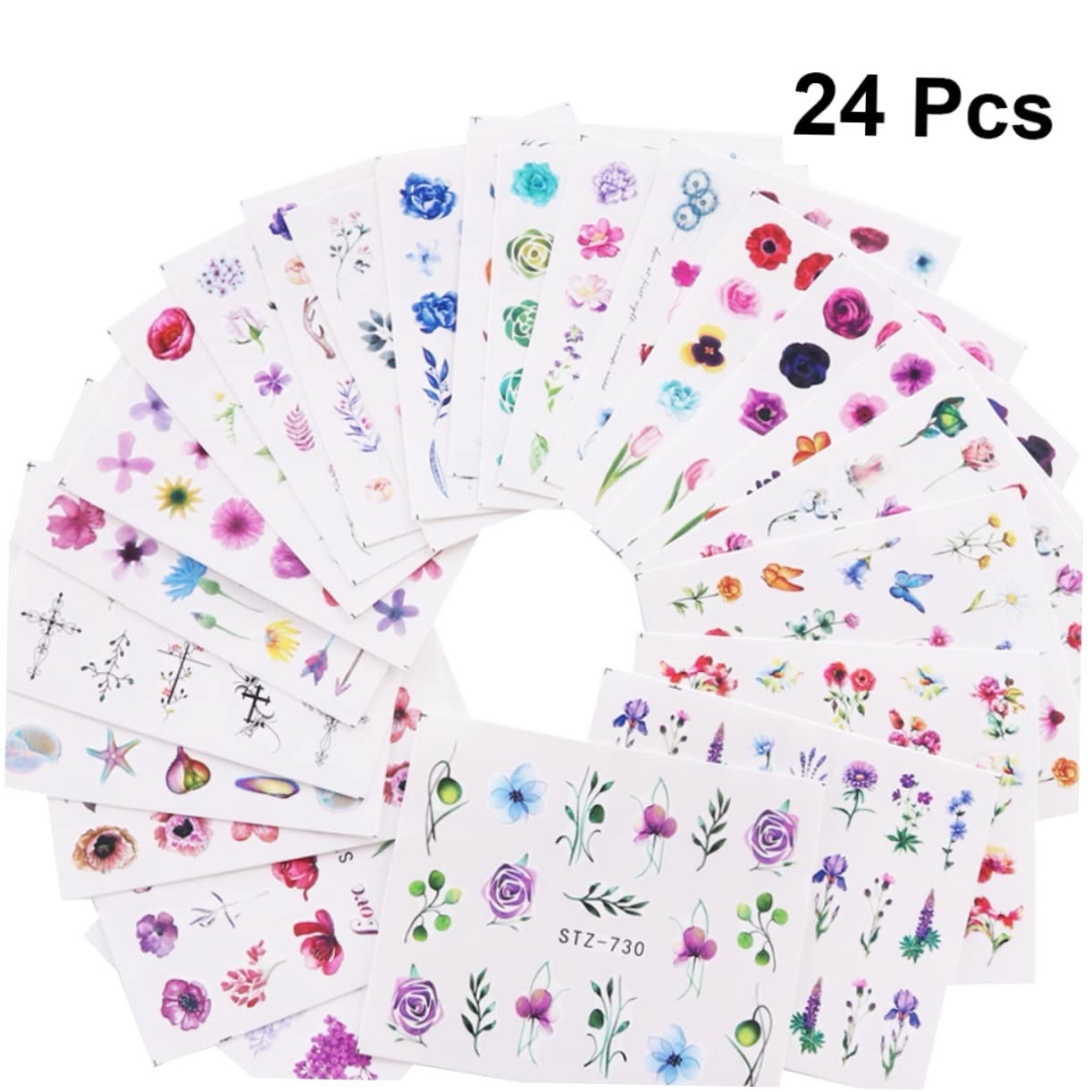 Nail Stickers Nail Art Decals 24pcs Set Watercolor Floral Manicure