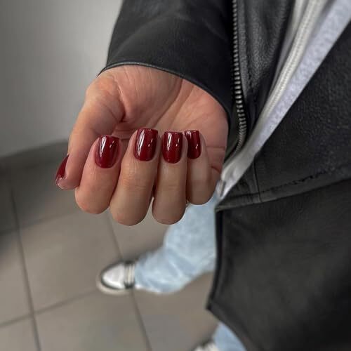48PCS Wine Red Press on Nails Short Square Nails square wine red
