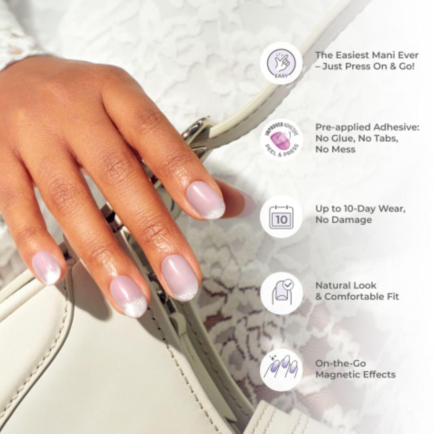 No Glue Mani Press On Nails, ColorFX, ‘Diamond Drip’, Pink, Short Size, Oval …