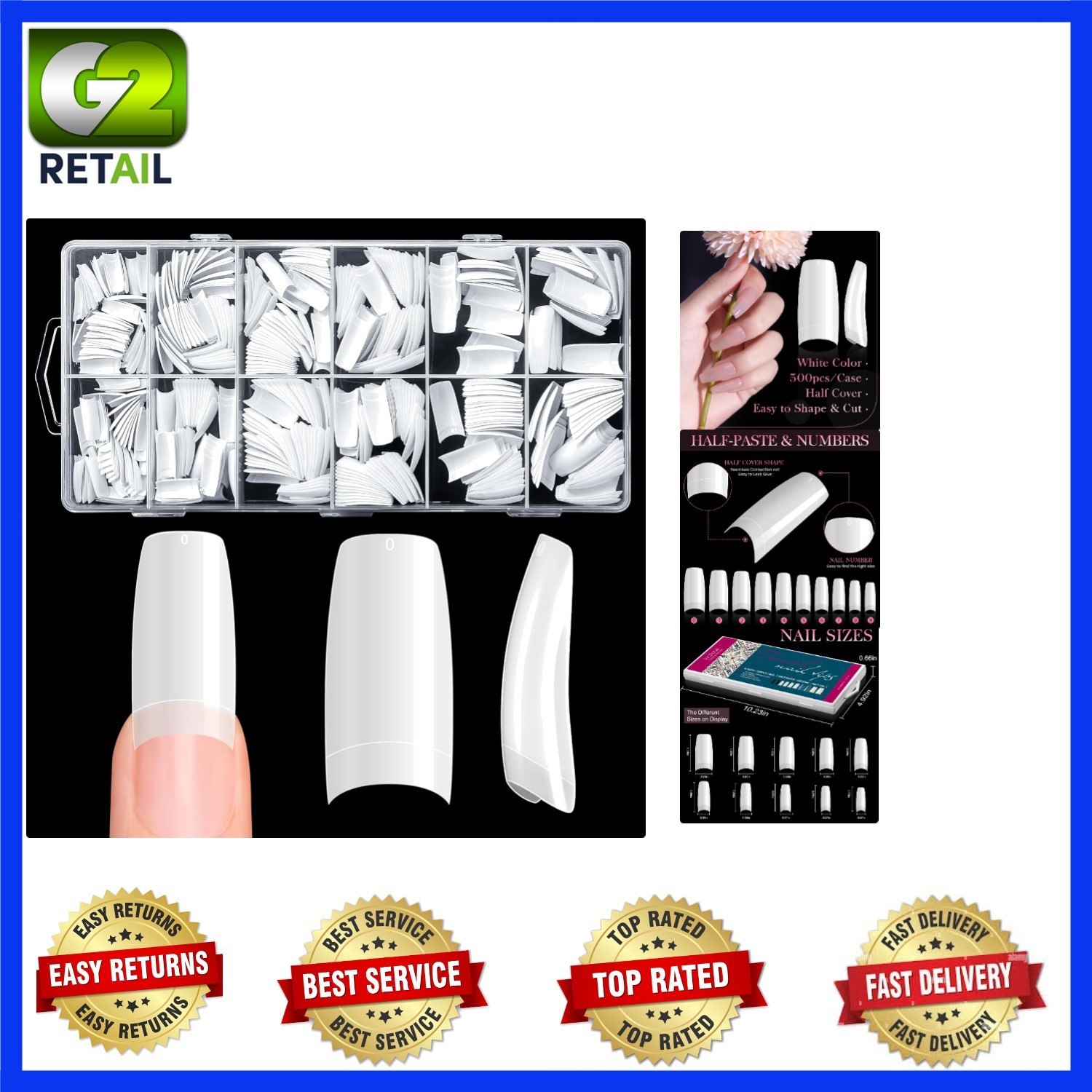 Professional French Acrylic Nail Tips – 500PCS Flexible Half Cover for Salons