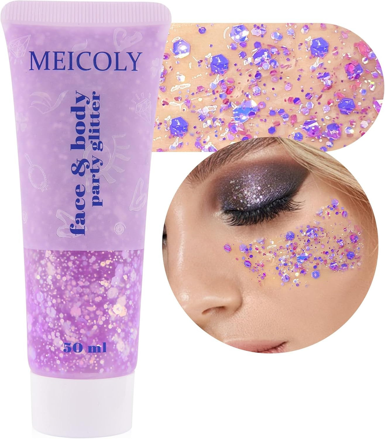 50Ml Holographic Blue Face Glitter Gel,4Th of July Body Glitter Outfits for Wome