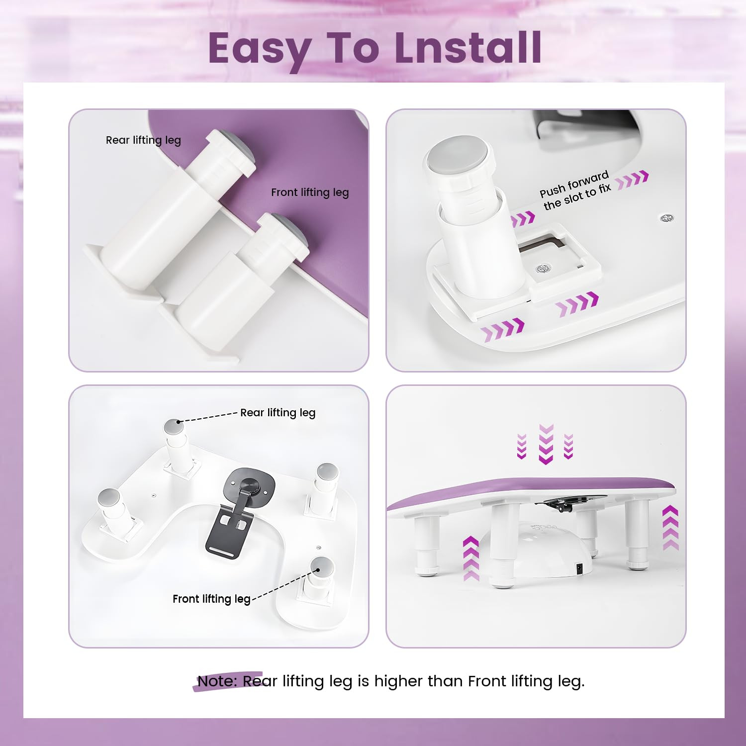 Purple U Shaped Manicure Arm Rest for Nails Tech with Rotating Phone Holder and