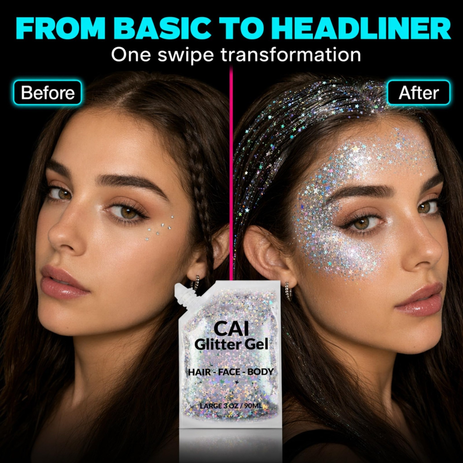 Silver Body Glitter Gel 3 Oz for Halloween & Festivals