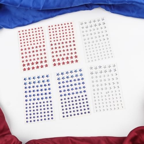 Patriotic Star Rhinestone Face Stickers Set – 6 Sheets Red White Blue 3D Self
