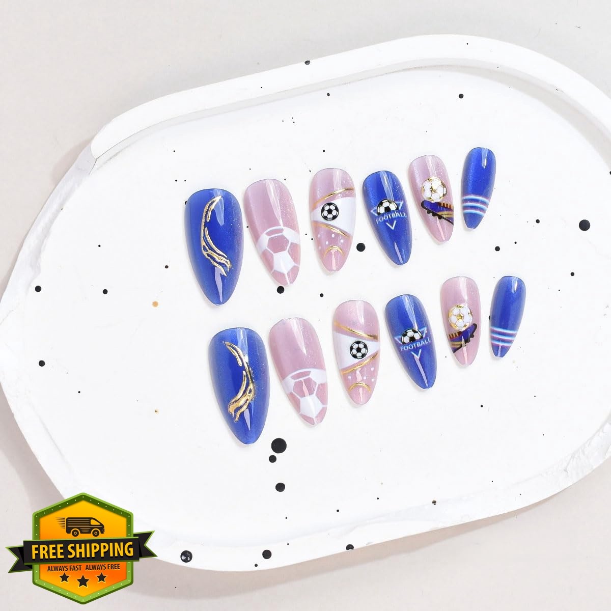 Rdntbeu 24pc Cat Eye Soccer Press On Nails Medium Almond