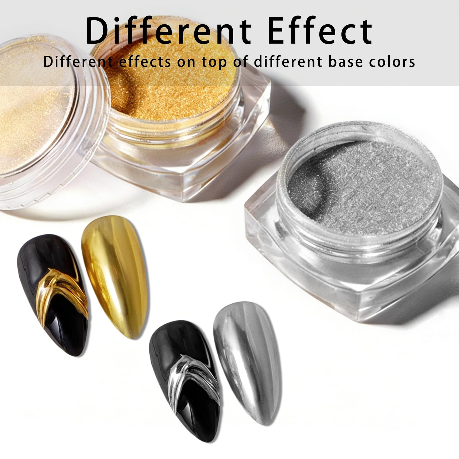 2Pcs Gold Silver Chrome Nail Powder Holographic Metallic Mirror Effect High P…