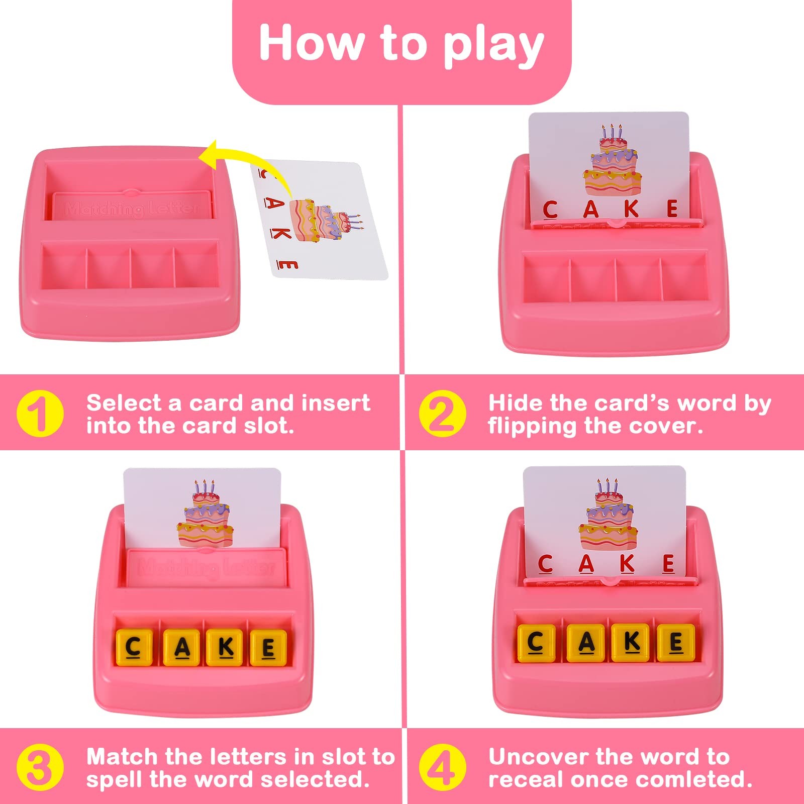Fenikso Matching Letter Game, Alphabet Spelling & Reading Words, Small, Pink