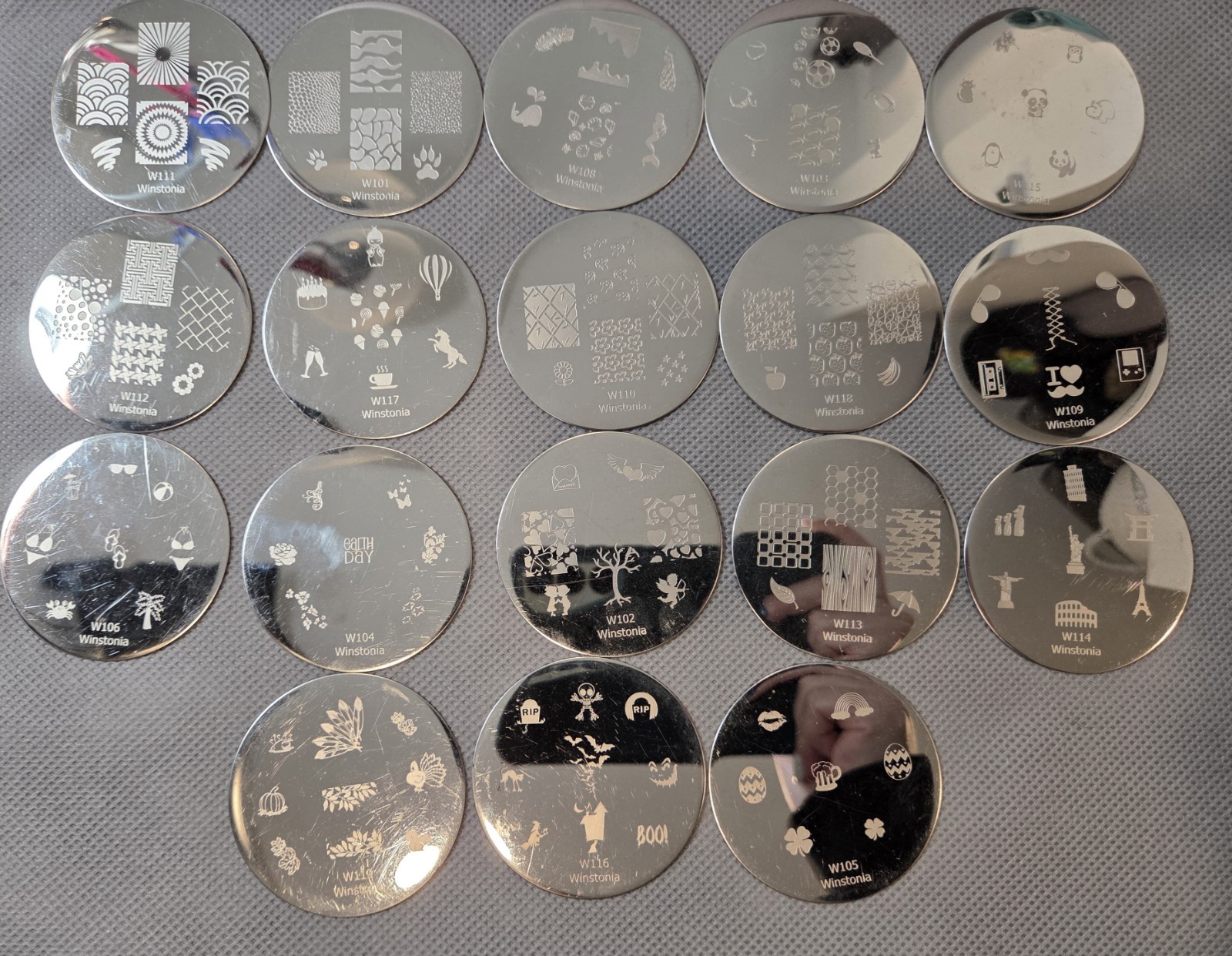 set of 18 Winstonia round nail art stamping plates