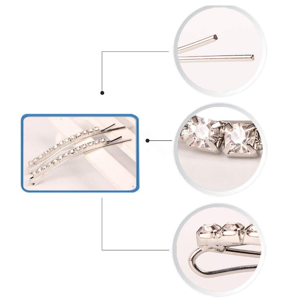 12 Pieces Rhinestone Bobby Pins, Silver Metal 12 Count (Pack of 1),