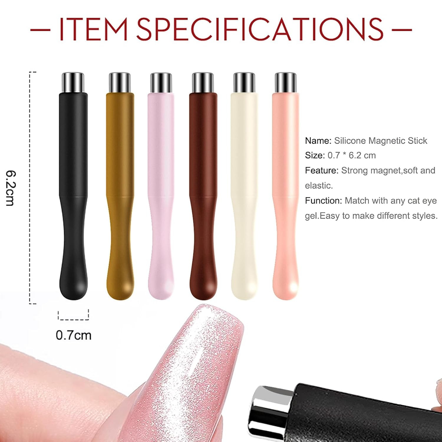 6Pcs Cat Eye Magnet for Nails Magic Cylindrical Nail Polish Magnet Stick Gel Pol
