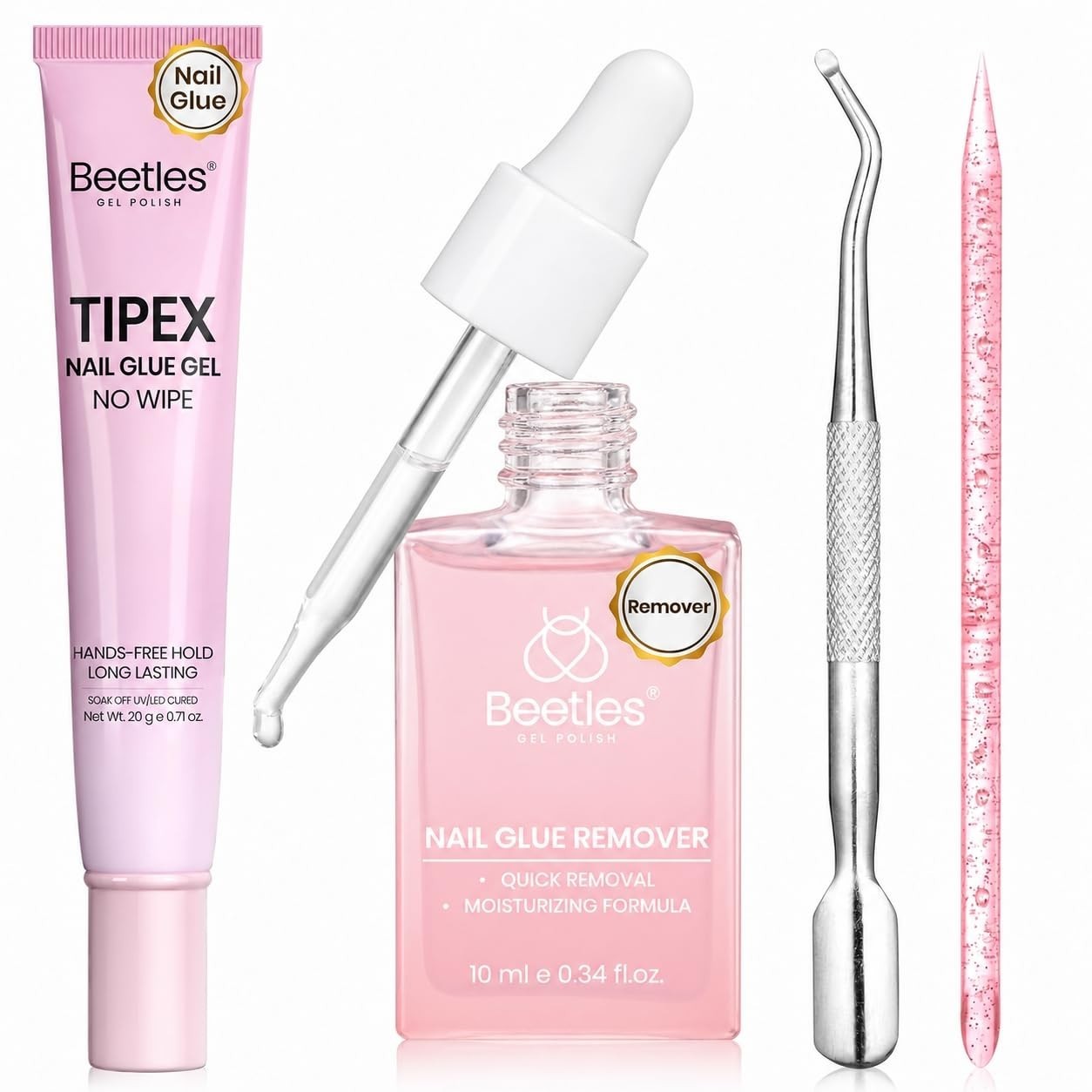 Gel Nail Glue & Remover Kit – 20g No Wipe Hands-Free Adhesive, 10ml Gentle Remov