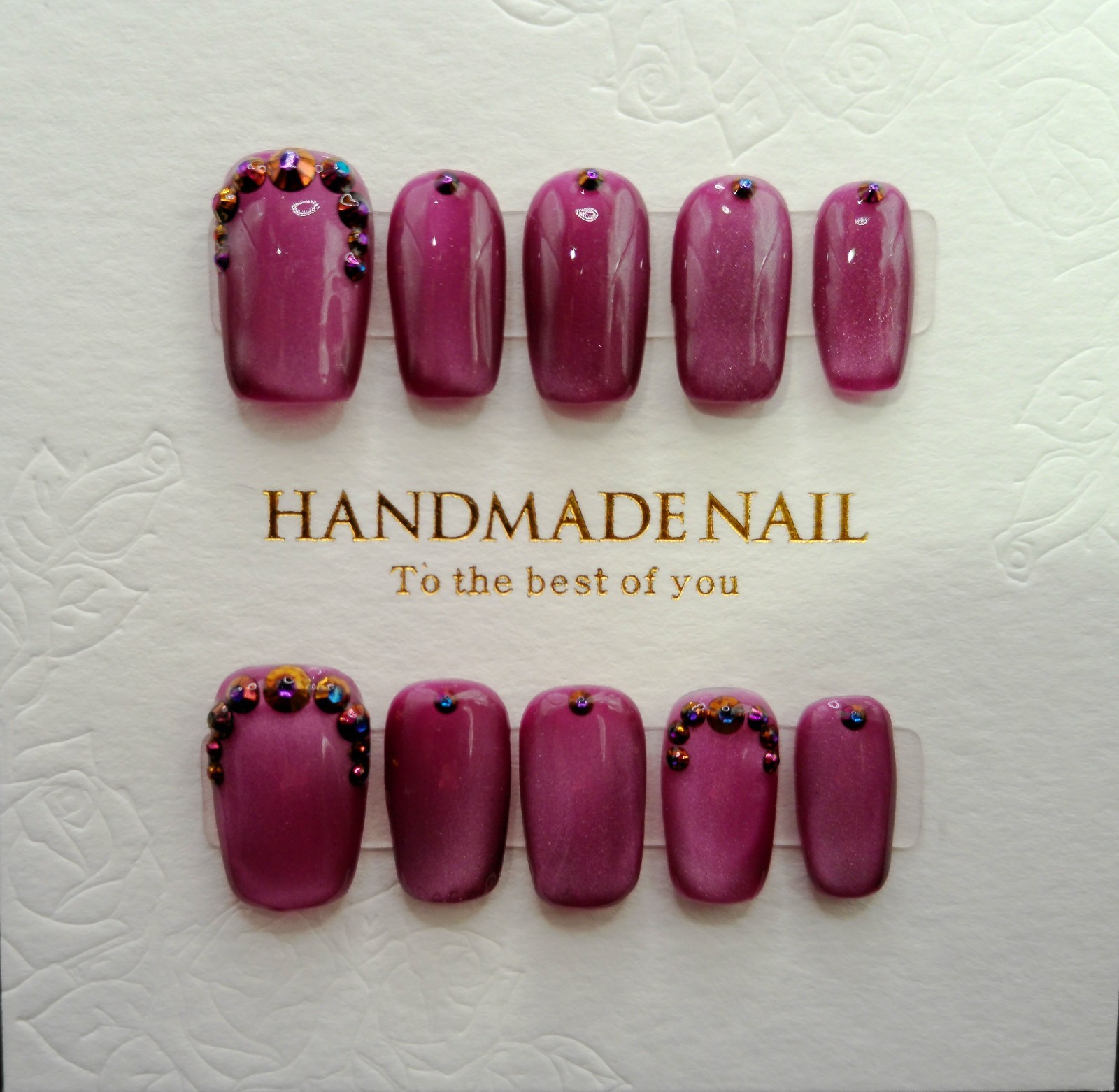 Short Square Dark Rose Cat Eye Press On Nails – Medium