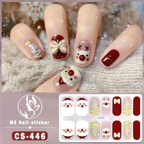 4 Sheets Christmas Gel Nail Stickers Snowflakes Gel Nail Polish Strips Xmas