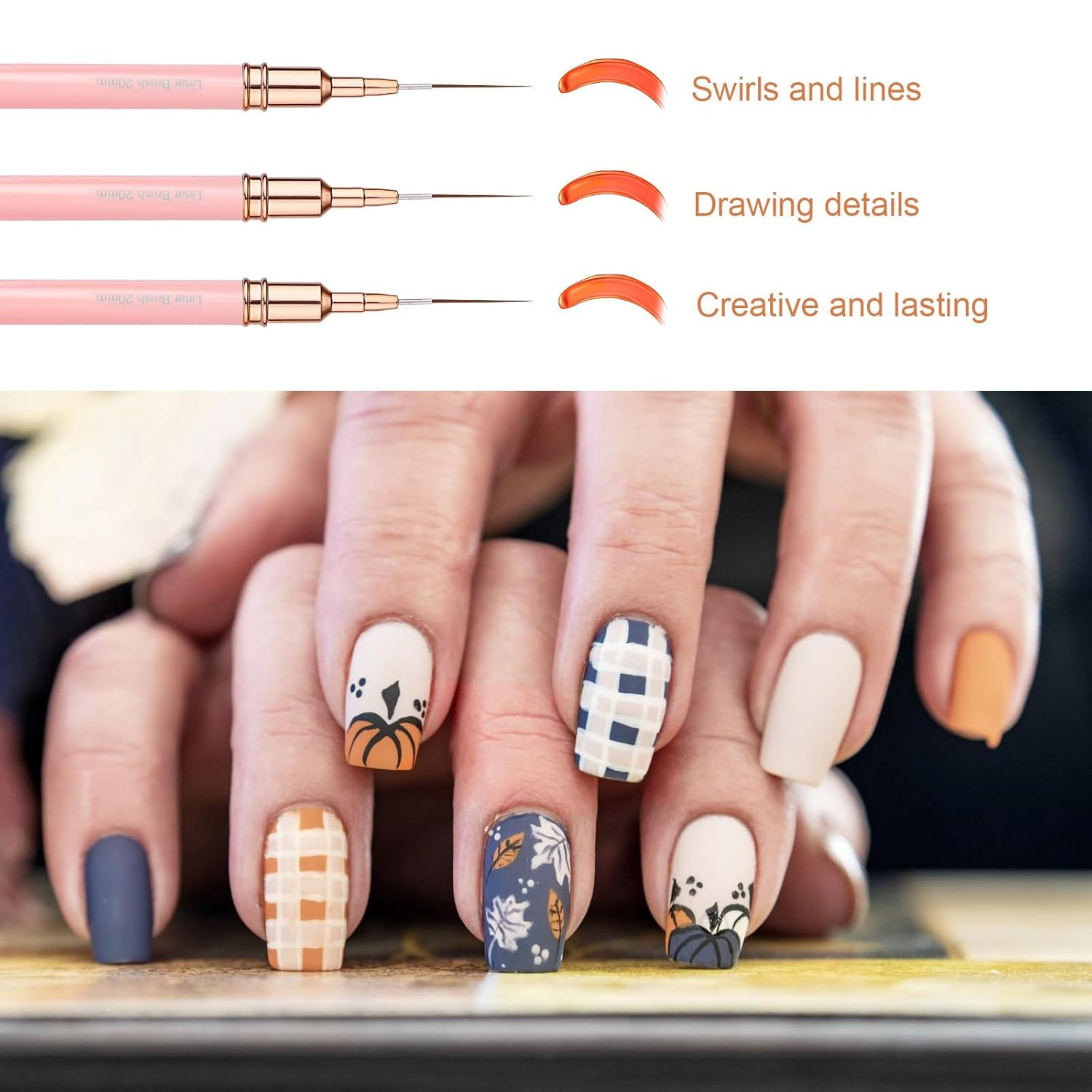 5Pcs Nail Art Pens, Fine Nail Art Liner Brushes Set Thin Detail Fingernails Draw
