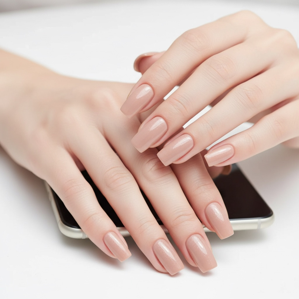 Natural Nude Pink Square Long Fake Artificial Glue On False Tips Press On Nails